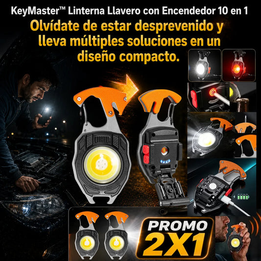 KeyMaster™ Linterna Llavero con Encendedor 10 en 1 + PROMO 2X1