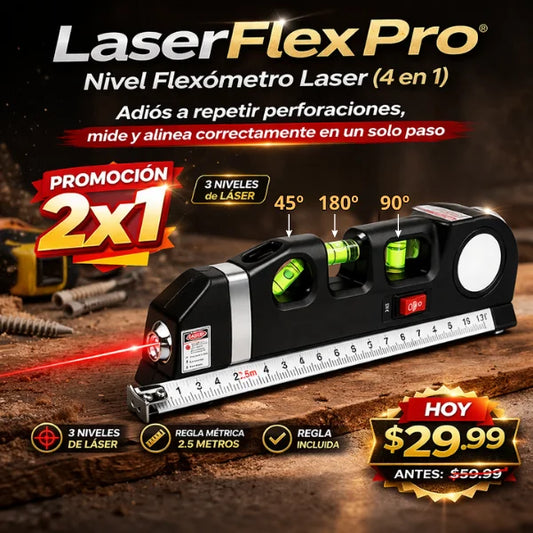 LaserFlex Pro® Nivel Flexómetro Laser (4 en 1) + PROMO 2X1