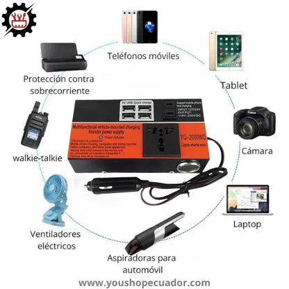 INVERSOR PRO MAX® Convierte el encendedor de tu vehículo en un tomacorriente multifuncional