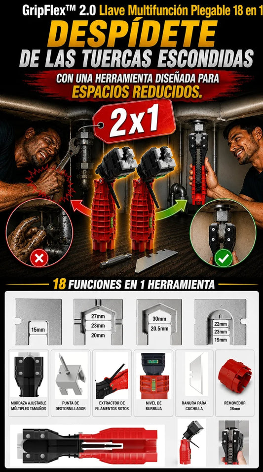 GripFlex™ 2.0 Llave Multifunción Plegable 18 en 1