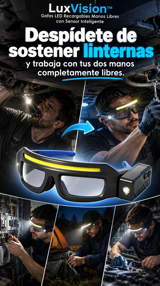 LuxVision™ Gafas LED Recargables Manos Libres con Sensor Inteligente